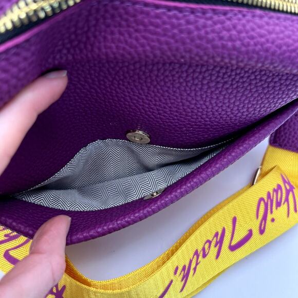 Mardi Gras Hail Thoth Krew RARE Throw Faux Leather Crossbody Purse Purple Yellow - Picture 3 of 9